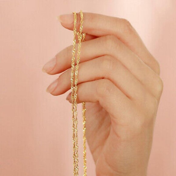 18K Yellow Gold Filled 925 Silver Elegant Water Wave Chain Necklace 18" - Picture 6 of 7